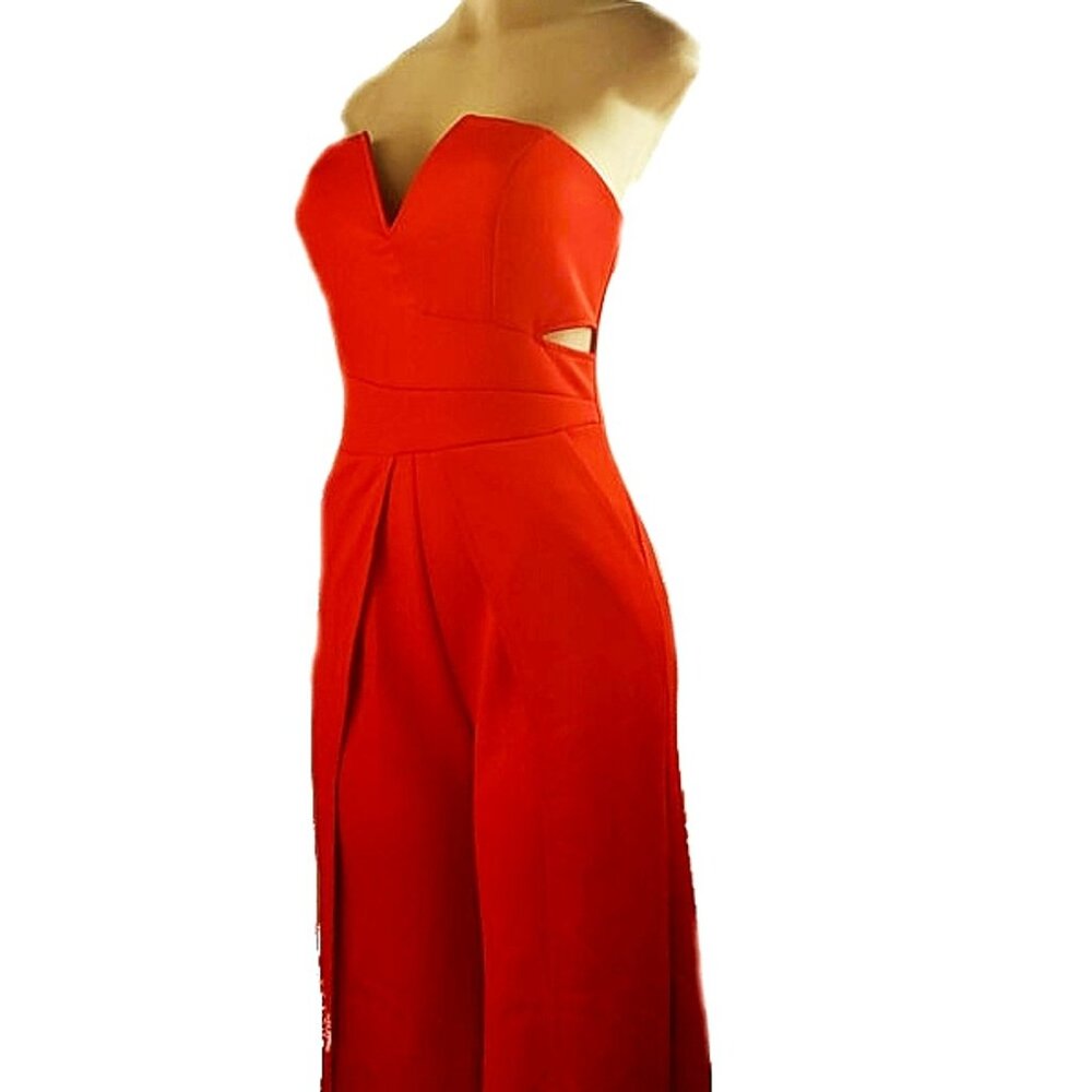 Backless Notched Neck Bare Shoulders Split Wide Pants Strapless Tube Jumpsuit - Picture 7 of 7
